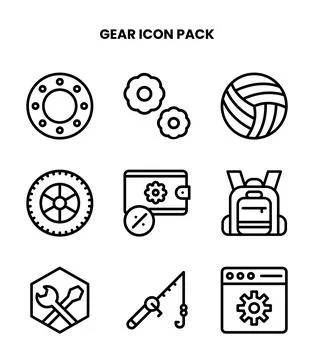 Gear Line Bundle Icons Pack Stock Illustration