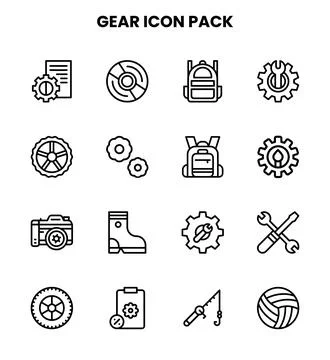 Gear Line Design Icons Pack Stock Illustration