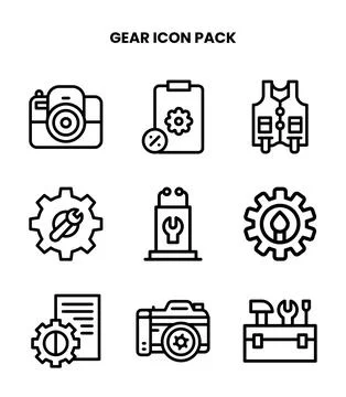 Gear Line Graphics Icons Pack Stock Illustration