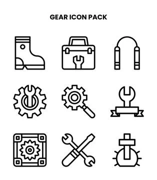 Gear Line UI Icons Pack Stock Illustration