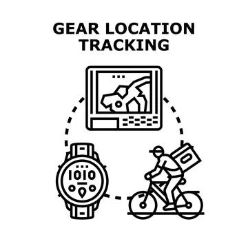 Gear location tracking service presenting a delivery concept Ilustración de archivo