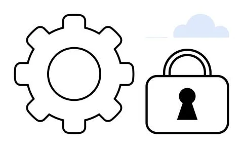 Gear, Lock, and Cloud Elements for Secure Technology and Organized Processes Stock Illustration