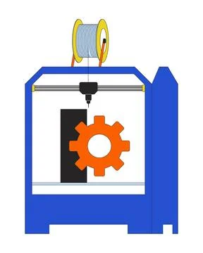 Gear machine part on 3d printer 2D linear cartoon object Stock Illustration