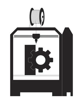 Gear machine part on 3d printer black and white 2D line cartoon object Stock Illustration