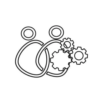 Gear machine people Commitment Teamwork Together Outline Logo 스톡 일러스트