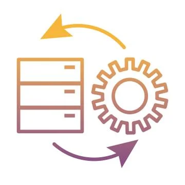 Gear machine work with data server gradient line style icon 스톡 일러스트