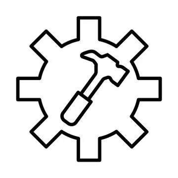 Gear machine work with hammer line style icon Illustrazione stock