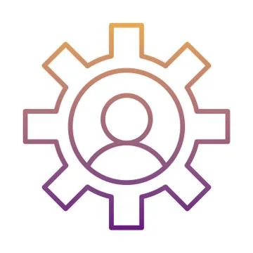 Gear machine work with human avatar gradient line style icon Stock Illustration