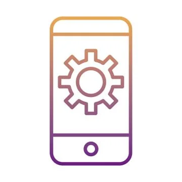 Gear machine work in smartphone gradient line style icon Stock Illustration