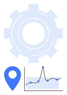 Gear, Map Pin, and Graph Elements Representing Data Analysis and Navigation.. Illustrazione stock