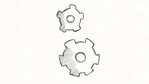 Gear Mechanism and Process Automation Hand Drawn Animation Stock Footage 342018068