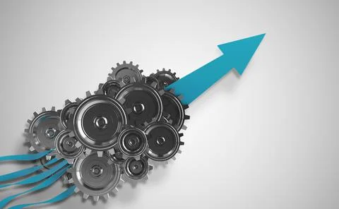 Gear mechanism that assembles multiple inputs to generate revenue growth . 3D Stock Illustration