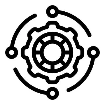 Gear mechanism connecting nodes representing automation process Illustrazione stock