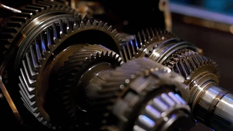 Gear mechanism process Rotating gears. works from within. movable gearbox.  Stock Footage 239474179