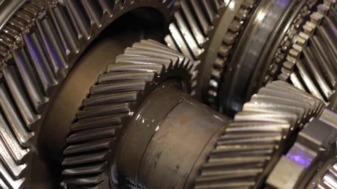 Gear mechanism process Rotating gears. works from within. movable gearbox.  Stock Footage 239474411