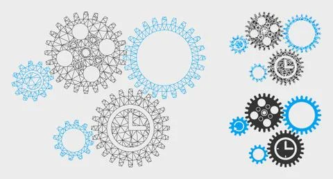 Gear Mechanism Vector Mesh Wire Frame Model and Triangle Mosaic Icon Stock-Illustration