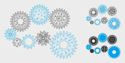 Gear Mechanism Vector Mesh Wire Frame Model and Triangle Mosaic Icon Stock-Illustration
