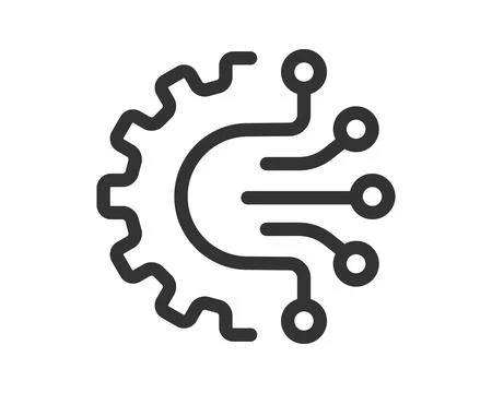 Gear meets tech. Simple line icon symbolizing automation, artificial intell.. Stock Illustration
