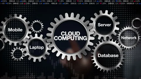Gear, Mobile, Laptop, Server, Network, Database. Businessman 'CLOUD COMPUTING' Stock Footage 59332681