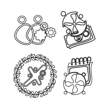 Gear money calendar Commitment Teamwork Together Outline Logo 스톡 일러스트