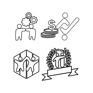 Gear money leaf Commitment Teamwork Together Outline Logo Stock Illustration