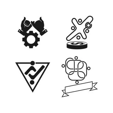 Gear money ribbon Commitment Teamwork Together Black Logo Illustrazione stock