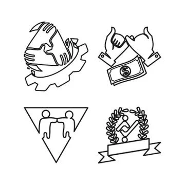 Gear money ribbon Commitment Teamwork Together Outline Logo Stockillustratie