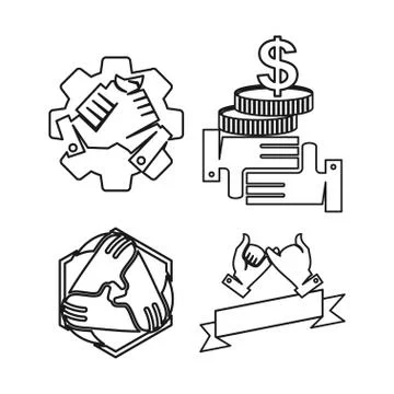 Gear money ribbon Commitment Teamwork Together Outline Logo Illustrazione stock
