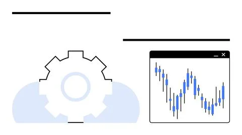 Gear next to line chart on computer interface. Ideal for data analytics, auto Stock Illustration