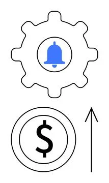 Gear with Notification Bell and Dollar Sign Indicating Financial Growth and.. Stock Illustration
