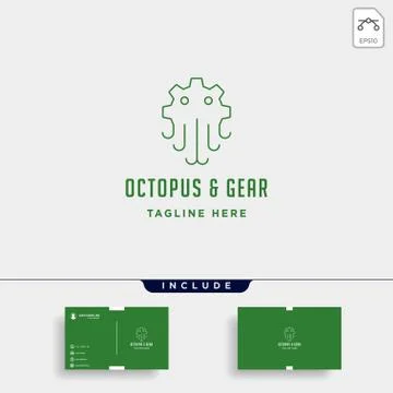 Gear octopus logo vector sea industry line icon sign symbol isolated Stock Illustration
