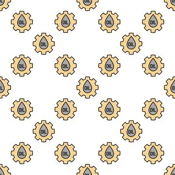 Gear with Oil Drop vector colored seamless pattern 스톡 일러스트