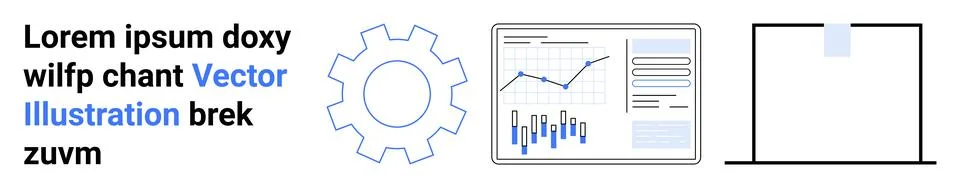 Gear outline, data graphs and charts on a screen, rectangular elements, and t イラスト素材