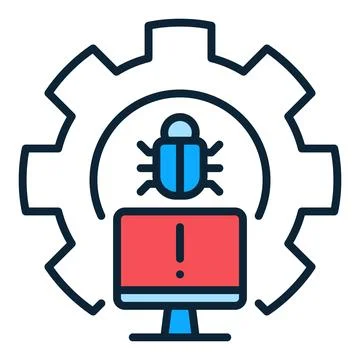 Gear with PC Bug colored icon - Computer Virus vector sign or design element 스톡 일러스트