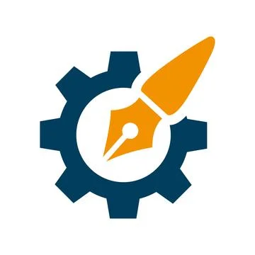 Gear Pen Logo Design for Creative Engineering Business Stock Illustration
