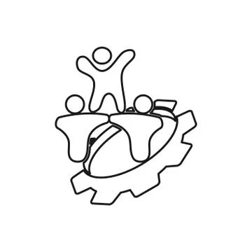 Gear people Commitment Teamwork Together Outline Logo Stock-Illustration