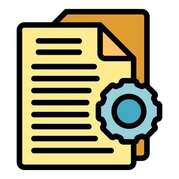 Gear placed on documents symbolizing a working process Stock Illustration