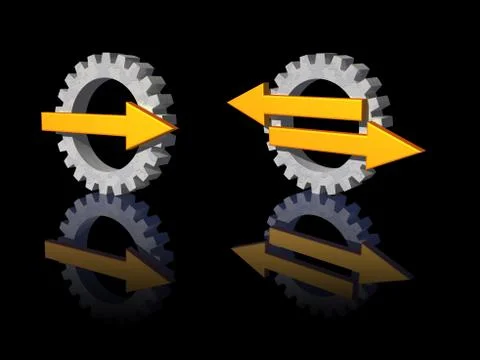 Gear-pointer logos on black background - 3d illustration Stock Illustration