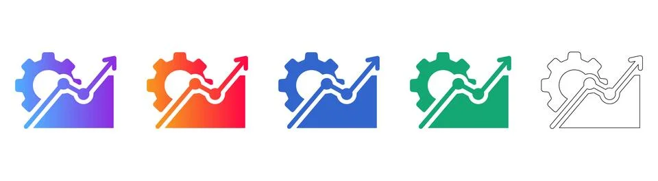 Gear Process and Performance Chart Icons Stock Illustration