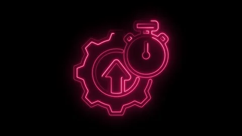 Gear process optimization with timer,arrow upward neon effect on black Stock Footage 330777427
