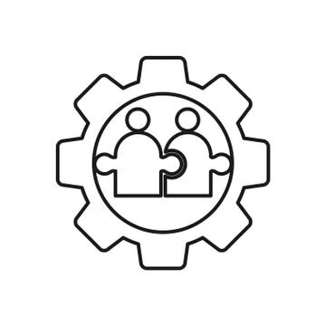 Gear puzzle people Commitment Teamwork Together Outline Logo 스톡 일러스트