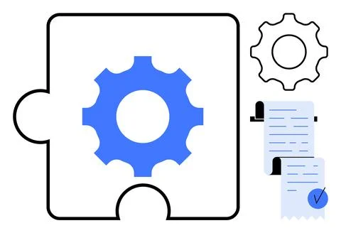 Gear Puzzle Piece with Documents Showing Integration and Process Efficiency イラスト素材