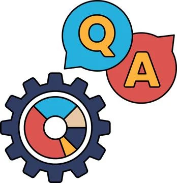 A gear with a question mark and an A above it Stock Illustration
