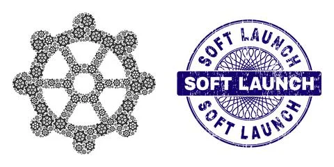 Gear Recursion Collage of Gear Icons and Textured Soft Launch Round Guilloche 스톡 일러스트