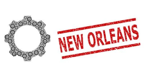 Gear Recursion Composition of Gear Icons and Textured New Orleans Seal Illustrazione stock