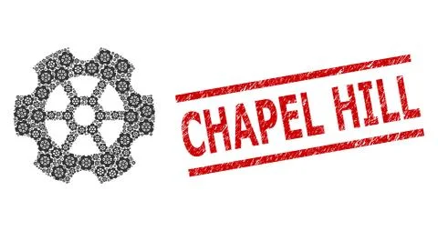 Gear Recursion Mosaic of Gear Items and Textured Chapel Hill Seal Stamp 스톡 일러스트