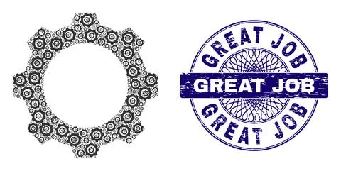 Gear Recursive Collage of Gear Items and Textured Great Job Round Guilloche Illustrazione stock