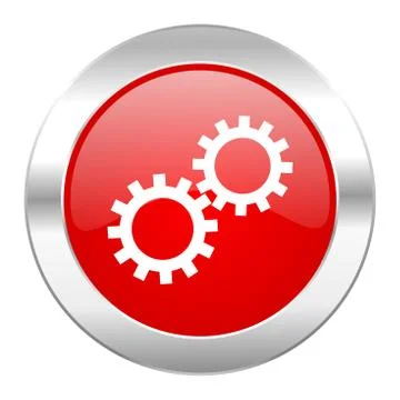 Gear red circle chrome web icon isolated. Stock Illustration