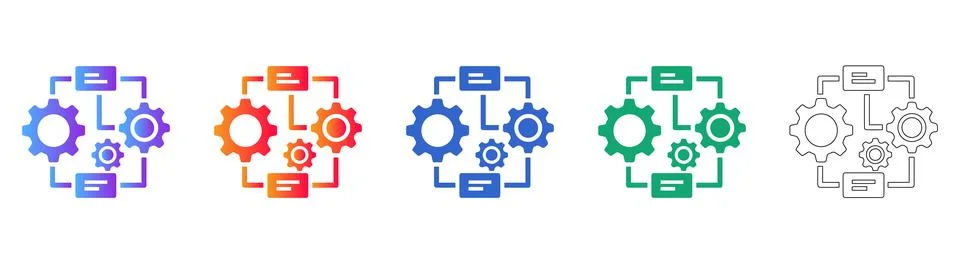 Gear Relationship Mapping Icon Set Stock Illustration