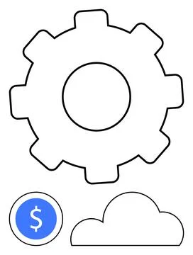 Gear representing process, dollar sign for financial aspects, and cloud symbo Stockillustratie